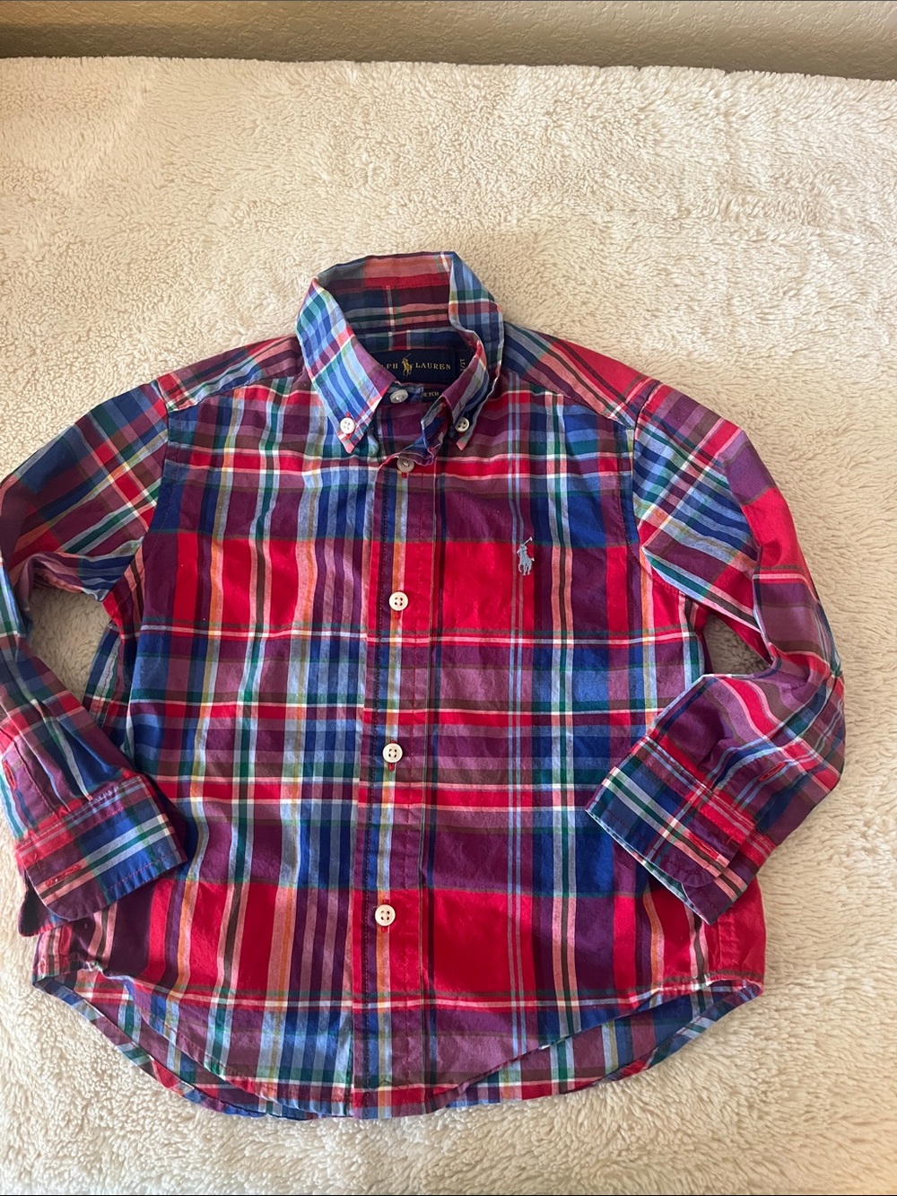 Boys Toddler 2T Ralph Lauren Multicolor Plaid Button-Down long sleeved Shirt